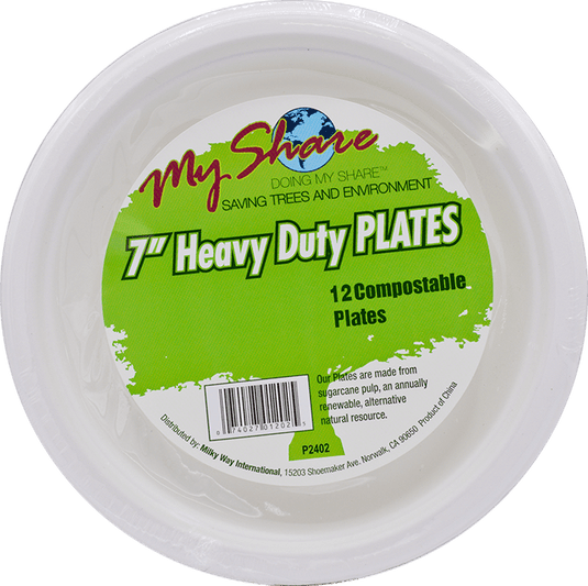 My Share Biodegradable 7" Plates, Heavy Duty- 12 Count (Pack of 4 or 24) - Polar