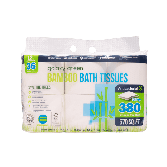 Bamboo Bath Tissue Paper - 380 Sheets / Roll - 12 Rolls - Polar