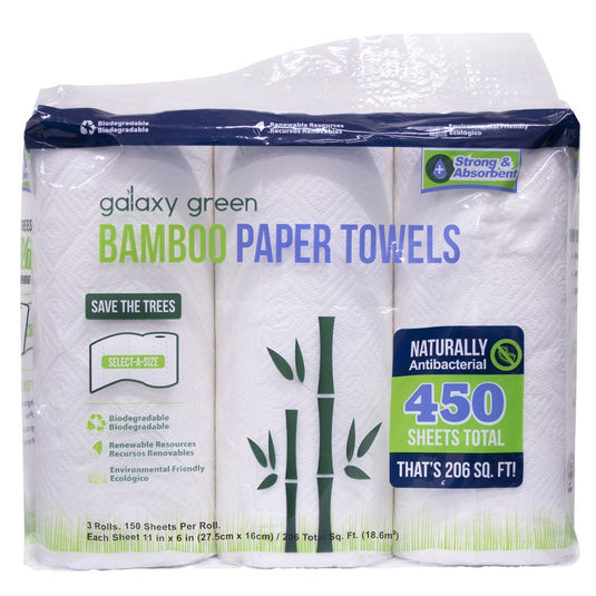 Bamboo Paper Kitchen Towels - 150 Sheets - 3 Pack - Polar