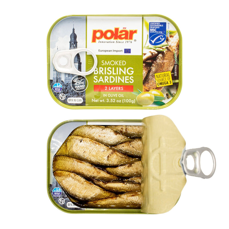 Load image into Gallery viewer, Smoked Brisling Sardines in Olive Oil - 3.52 oz - 12 Pack - Polar