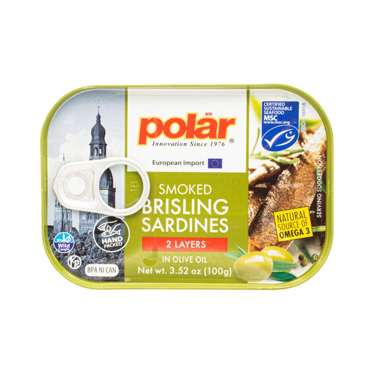 Smoked Brisling Sardines in Olive Oil - 3.52 oz - 12 Pack - Polar