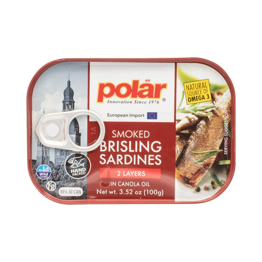 Smoked Brisling Sardines in Canola Oil, Wild Caught - 3.52 oz - 12 Pack - Polar