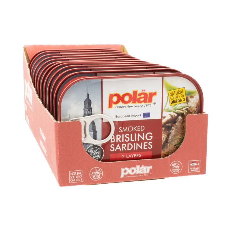 Load image into Gallery viewer, Smoked Brisling Sardines in Canola Oil, Wild Caught - 3.52 oz - 12 Pack - Polar
