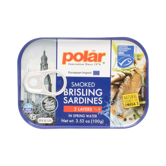 Smoked Brisling Wild Caught Sardines in Spring Water - 3.52 oz Can - 12 Pack - Polar