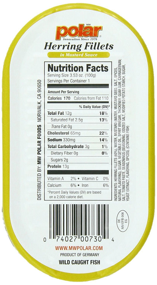 Herring in Mustard Sauce - 3.53 oz - Multiple Pack Sizes - Polar
