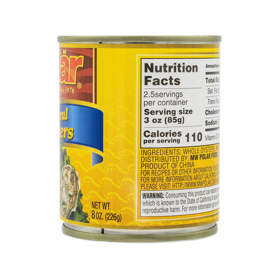 Boiled Whole Oysters - 8 oz - 12 Pack - Polar