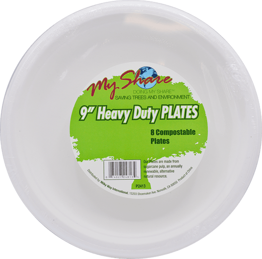 My Share Biodegradable 9" Plates, Heavy Duty - 8 Count (Pack of 1, 4, or 24) - Polar