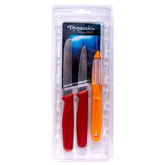 Dynamic by Cutlery-Pro 3 Piece Paring & Peeling Starter Set in Red - Polar