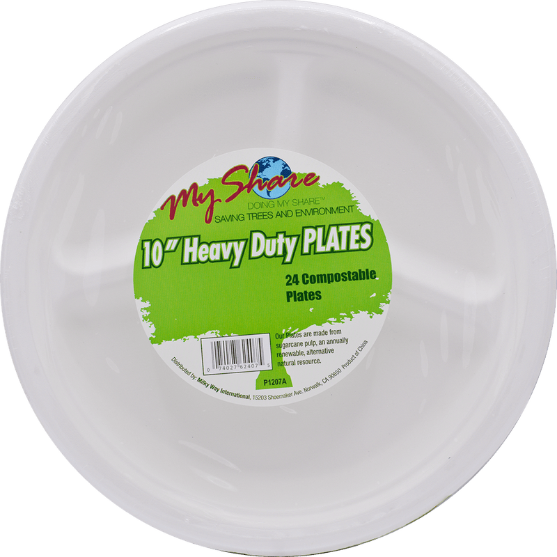 Load image into Gallery viewer, My Share Biodegradable Heavy Duty Plates - 3-Section Plates - 10&quot; - 24 Count - Multiple Pack Sizes - Polar
