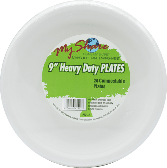My Share Biodegradable 9" Plates, Heavy Duty- 24 Count (Pack of 4 or 12) - Polar