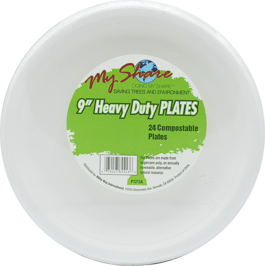 My Share Biodegradable 9" Plates, Heavy Duty- 24 Count (Pack of 4 or 12) - Polar