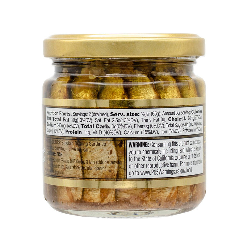 Load image into Gallery viewer, Brisling Sardines Smoked in Olive Oil in Glass Jar - 6.5 oz - 12 Pack - Polar
