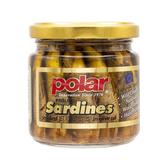 Brisling Sardines Smoked in Olive Oil in Glass Jar - 6.5 oz - 12 Pack - Polar