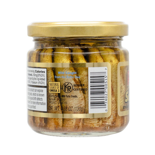 Brisling Sardines Smoked in Olive Oil in Glass Jar - 6.5 oz - 12 Pack - Polar