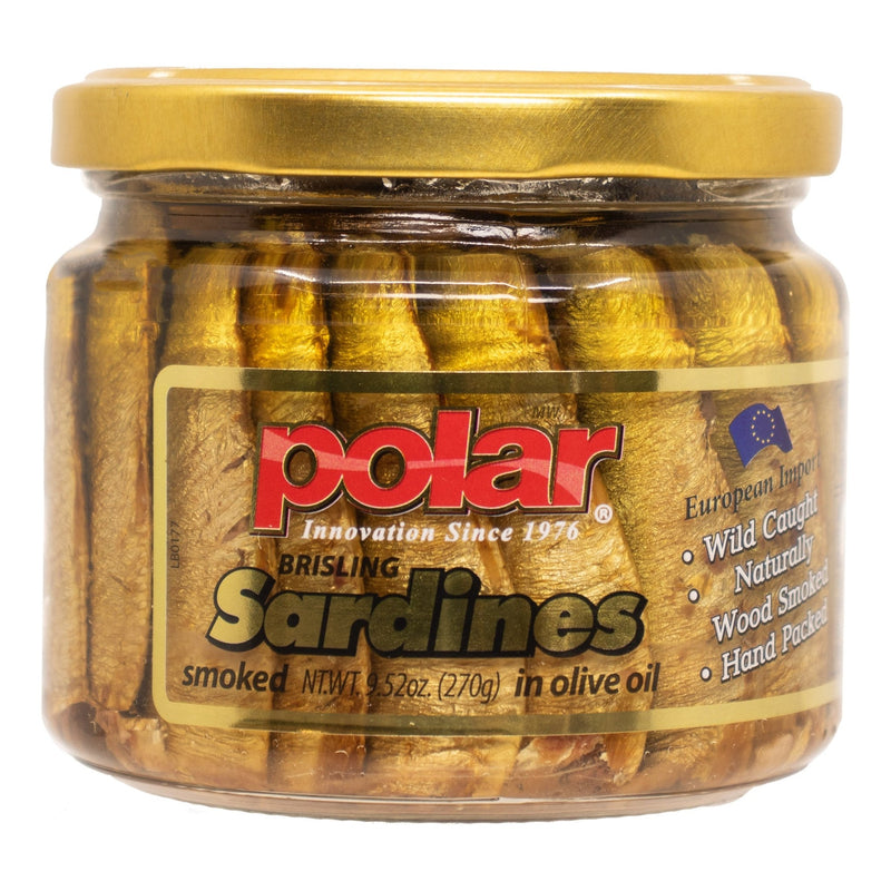 Load image into Gallery viewer, Polar Smoked Brisling Sardines in Olive Oil in Jar 3/9.5oz - 3 Pack - Polar