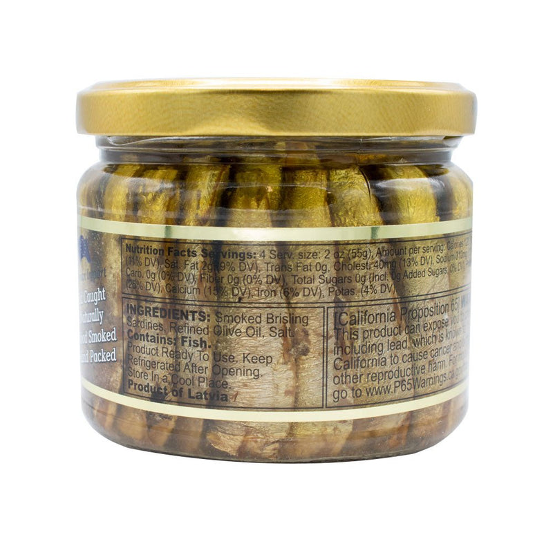 Load image into Gallery viewer, Brisling Sardines Smoked in Olive Oil in Glass Jar - 9.5 oz - 6 Pack - Polar
