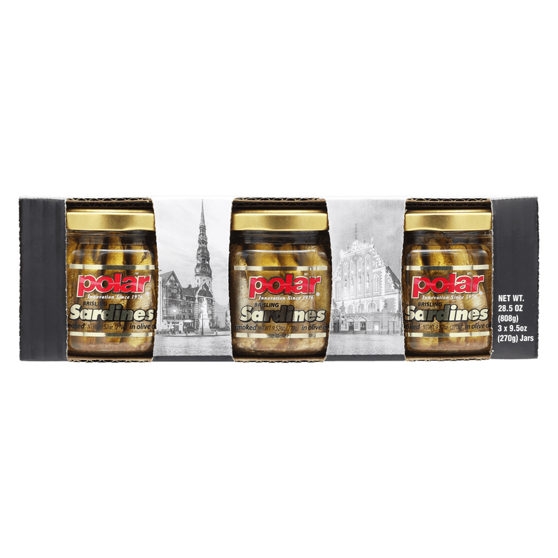 Load image into Gallery viewer, Polar Smoked Brisling Sardines in Olive Oil in Jar 3/9.5oz - 3 Pack - Polar