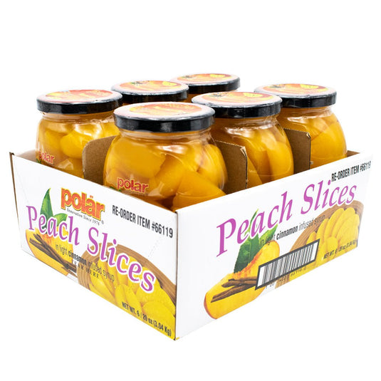 Peaches in Light Syrup with Cinnamon - 20 oz - 6 Pack - Polar