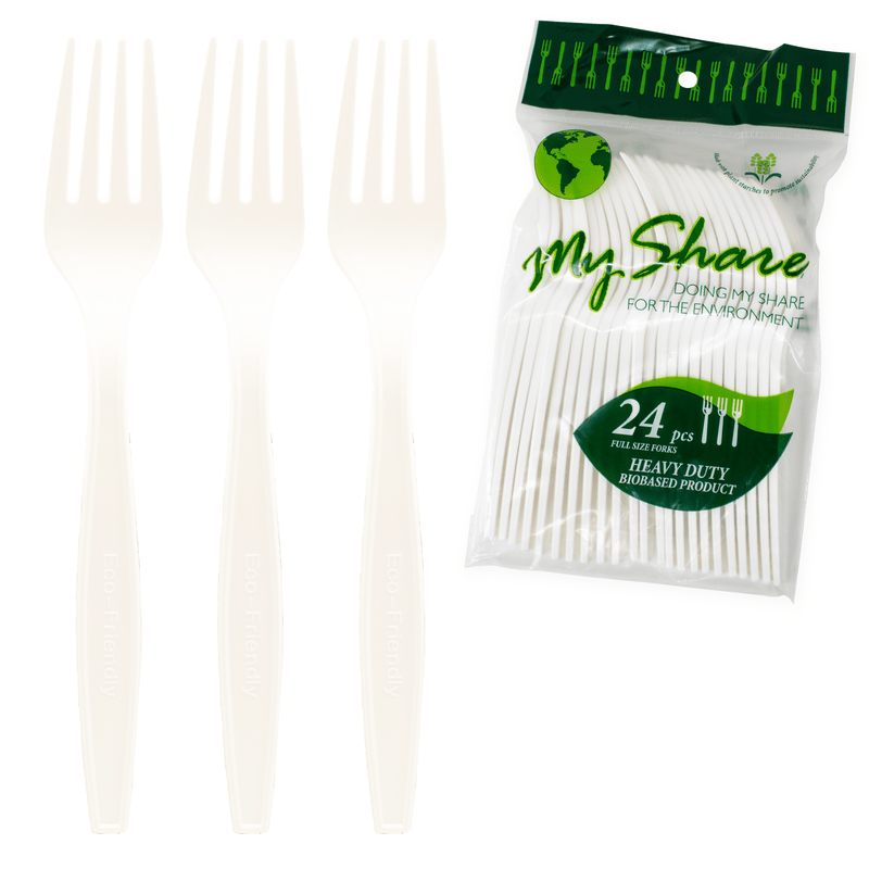 Load image into Gallery viewer, My Share Disposable PSM Cornstarch Jumbo Forks 24 count (Pack of 1, 6, or 48) - Polar
