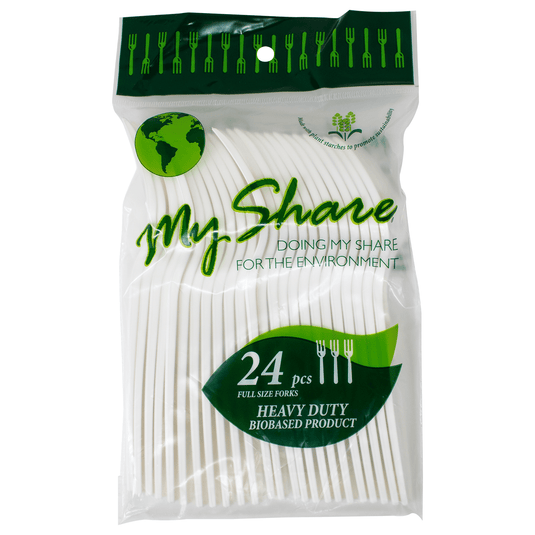 My Share Disposable PSM Cornstarch Jumbo Forks 24 count (Pack of 1, 6, or 48) - Polar