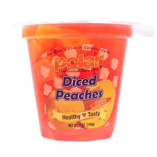 Diced Yellow Peaches in Strawberry Gel - 7 oz - 12 Pack - Polar