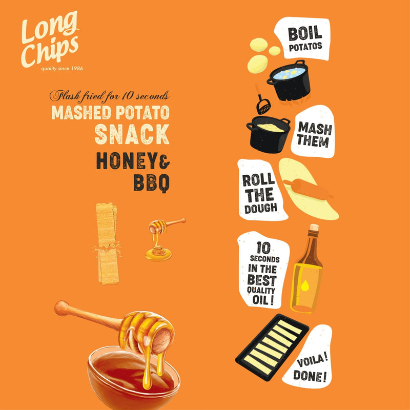 Load image into Gallery viewer, Long Chips Mashed Potato Snack Honey &amp; BBQ Flavor - 2.6 oz - 20 Pack - Polar
