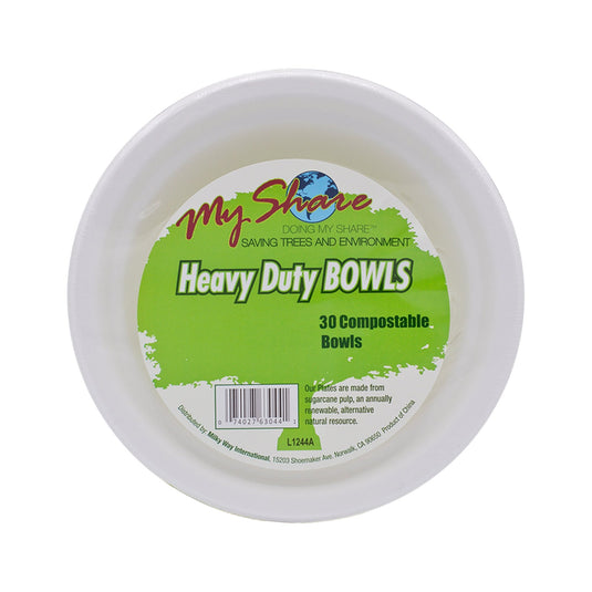 My Share Biodegradable 13.5oz Bowls, Heavy Duty, 30 Count (Pack of 4 or 12) - Polar