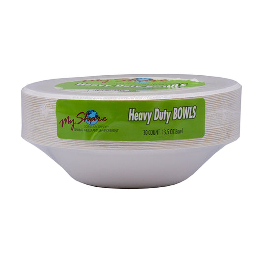 My Share Biodegradable 13.5oz Bowls, Heavy Duty, 30 Count (Pack of 4 or 12) - Polar