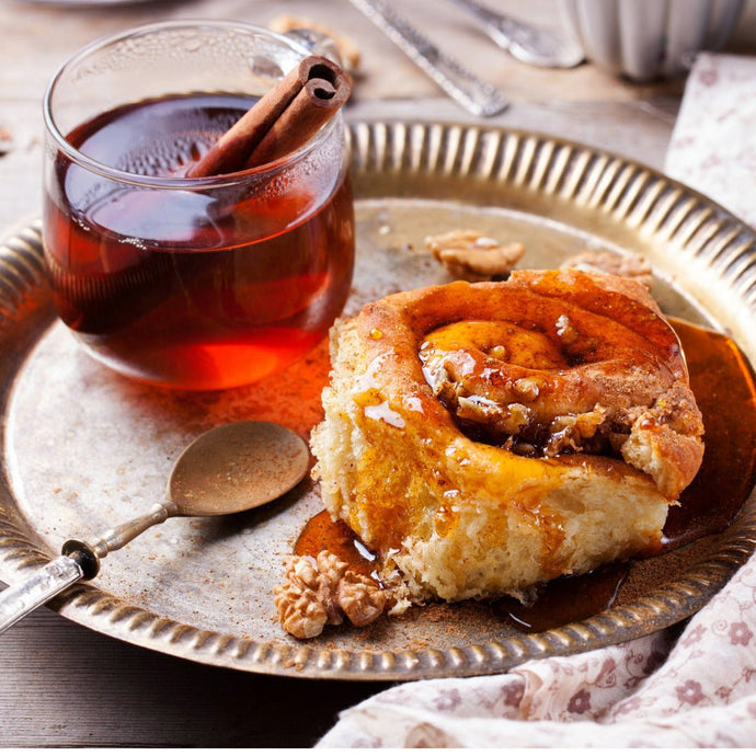 Apple Pecan Cinnamon Rolls with Maple Syrup & Cinnamon Tea