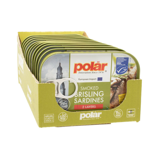 Smoked Brisling Sardines in Olive Oil - 3.52 oz - 12 Pack - Polar