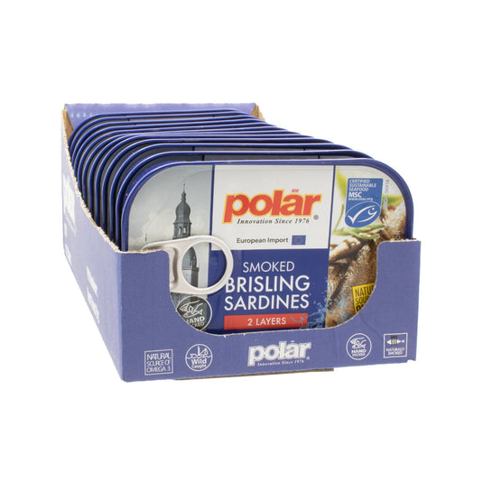 Smoked Brisling Wild Caught Sardines in Spring Water - 3.52 oz Can - 12 Pack - Polar