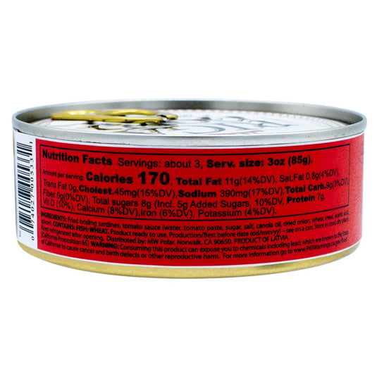 Riga Gold - Fried Brisling Sardines in Tomato Sauce Chunk Style - 8.47 oz - Multiple Pack Sizes - Polar
