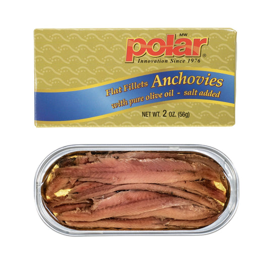 Flat Fillets of Anchovies in Pure Olive Oil - 2 oz - Multiple Pack Sizes - Polar