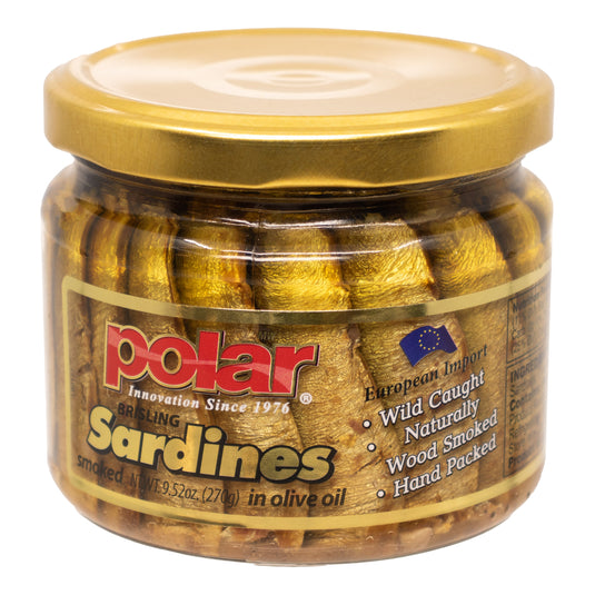 Polar Smoked Brisling Sardines in Olive Oil in Jar 3/9.5oz - 3 Pack