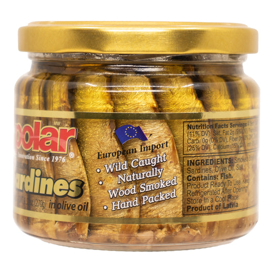 Polar Smoked Brisling Sardines in Olive Oil in Jar 3/9.5oz - 3 Pack