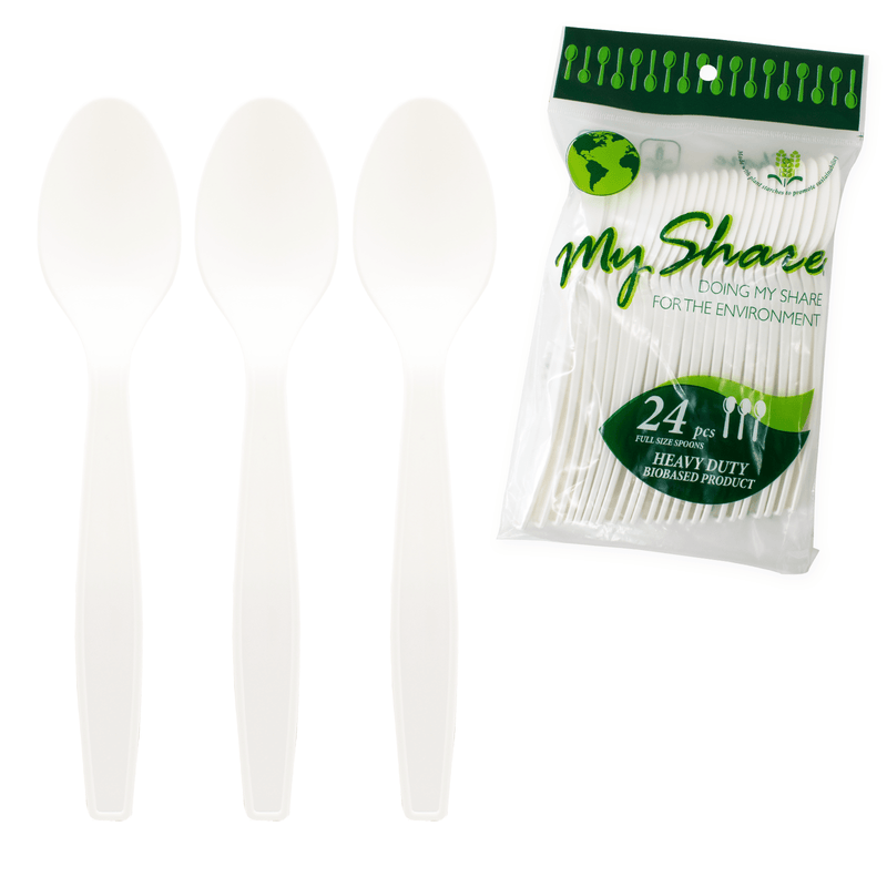 Load image into Gallery viewer, My Share Disposable PSM Cornstarch Jumbo Spoons 24 count (Pack of 1, 6, or 48) - Polar

