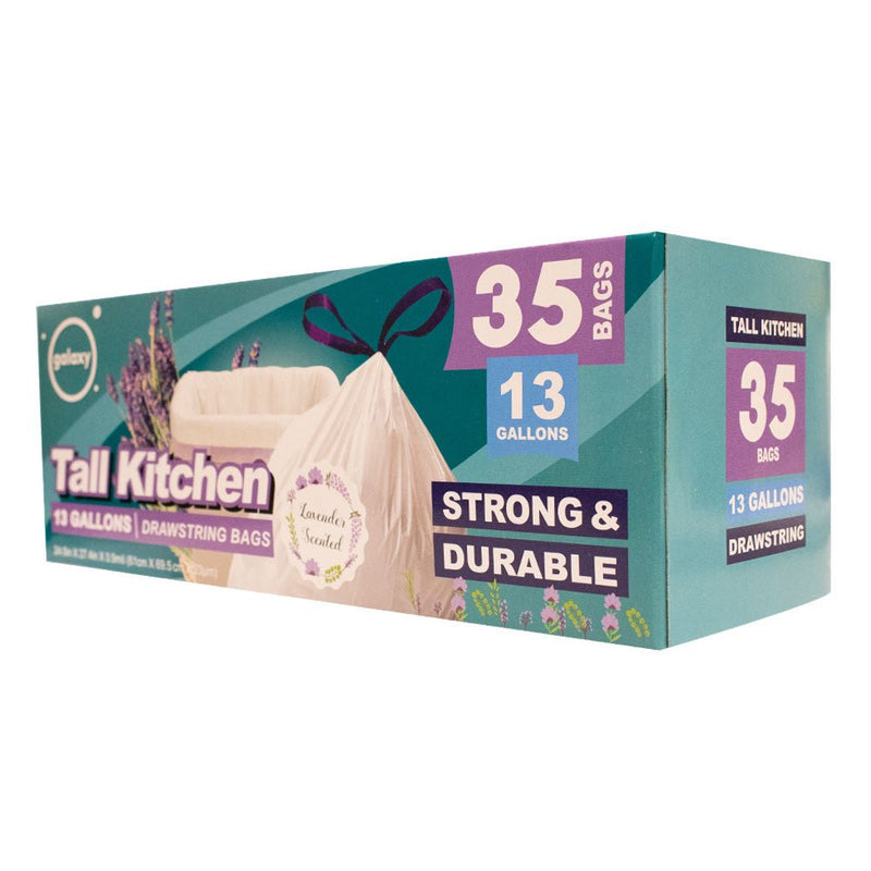 Load image into Gallery viewer, Tall Kitchen Drawstring Trash Bag - 13 Gallon - Lavender Scent - Multiple Pack Sizes - Polar
