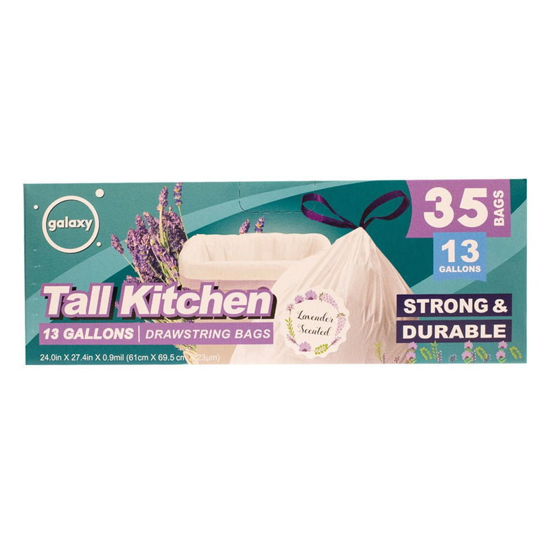 Load image into Gallery viewer, Tall Kitchen Drawstring Trash Bag - 13 Gallon - Lavender Scent - Multiple Pack Sizes - Polar
