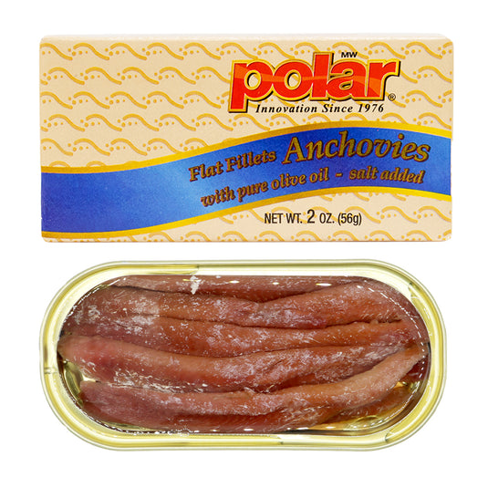 Polar Flat Fillets of Anchovies in Pure Olive Oil 2 oz (Pack of 9 or 18) - Polar