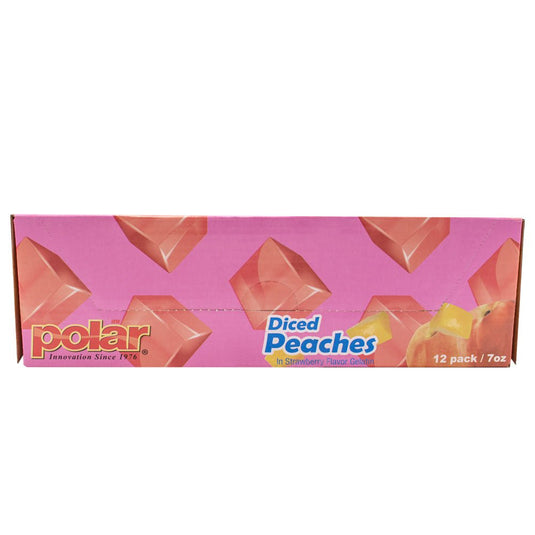 Diced Yellow Peaches in Strawberry Gel - 7 oz - 12 Pack - Polar