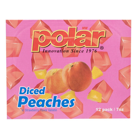 Diced Yellow Peaches in Strawberry Gel - 7 oz - 12 Pack - Polar