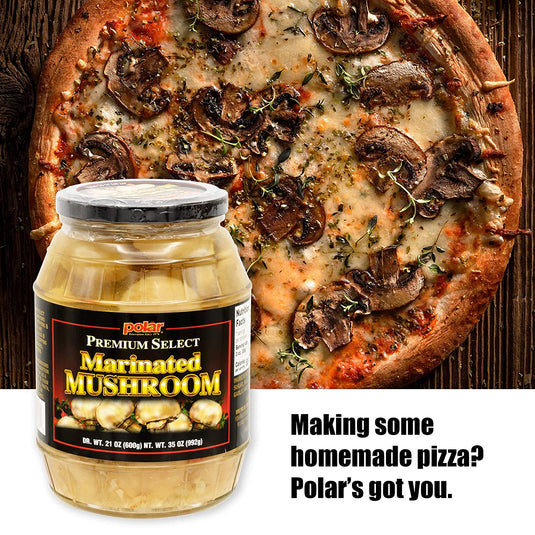 Premium Whole Marinated Mushrooms - 35 oz Glass Jar - 2 Pack