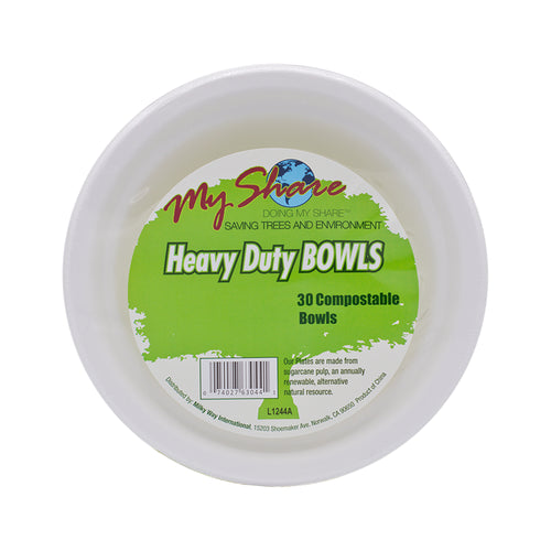 My Share Biodegradable 13.5oz Bowls, Heavy Duty, 30 Count (Pack of 4 or 12) - Polar