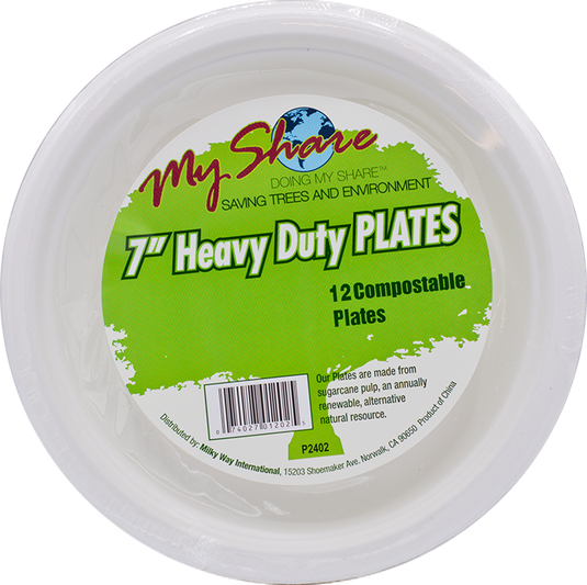 My Share Biodegradable 7" Plates, Heavy Duty- 12 Count (Pack of 4 or 24) - MWPolar