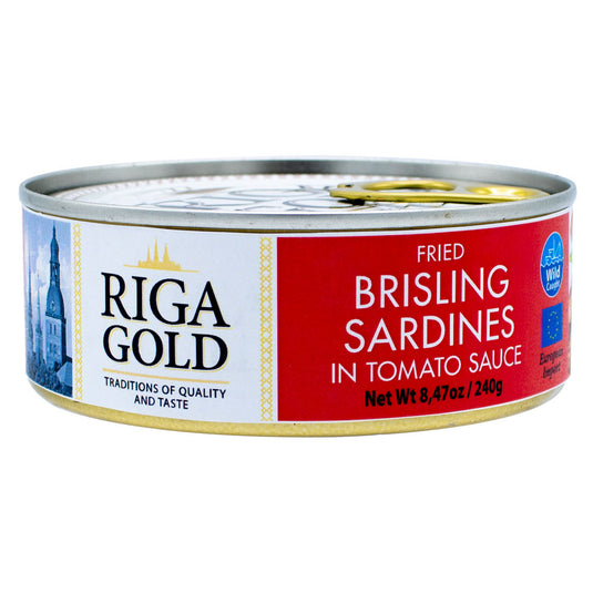 Riga Gold Fried Brisling Sardines in Tomato Sauce Chunk Style (Pack of 1, 6, 12 or 24) - MWPolar