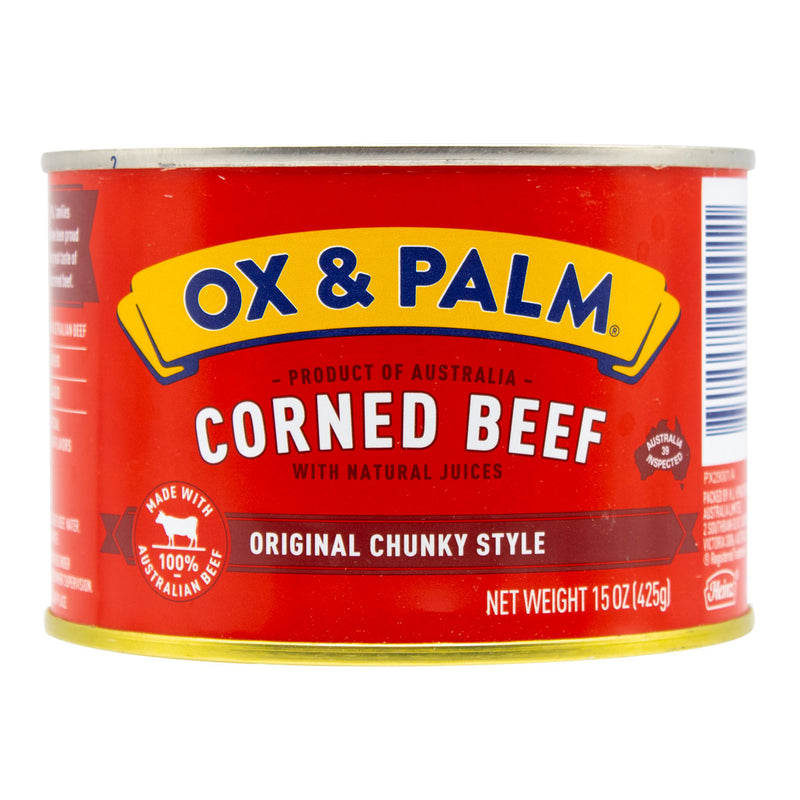 Load image into Gallery viewer, Ox &amp; Palm Corned Beef Original Chunky Style 15oz (Pack of 6, 12 or 24) - MWPolar
