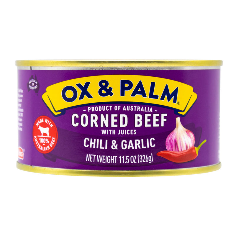 Load image into Gallery viewer, Ox &amp; Palm Corned Beef Chilli &amp; Garlic Flavor 11.5oz (Pack of 6, 12 or 24) - MWPolar
