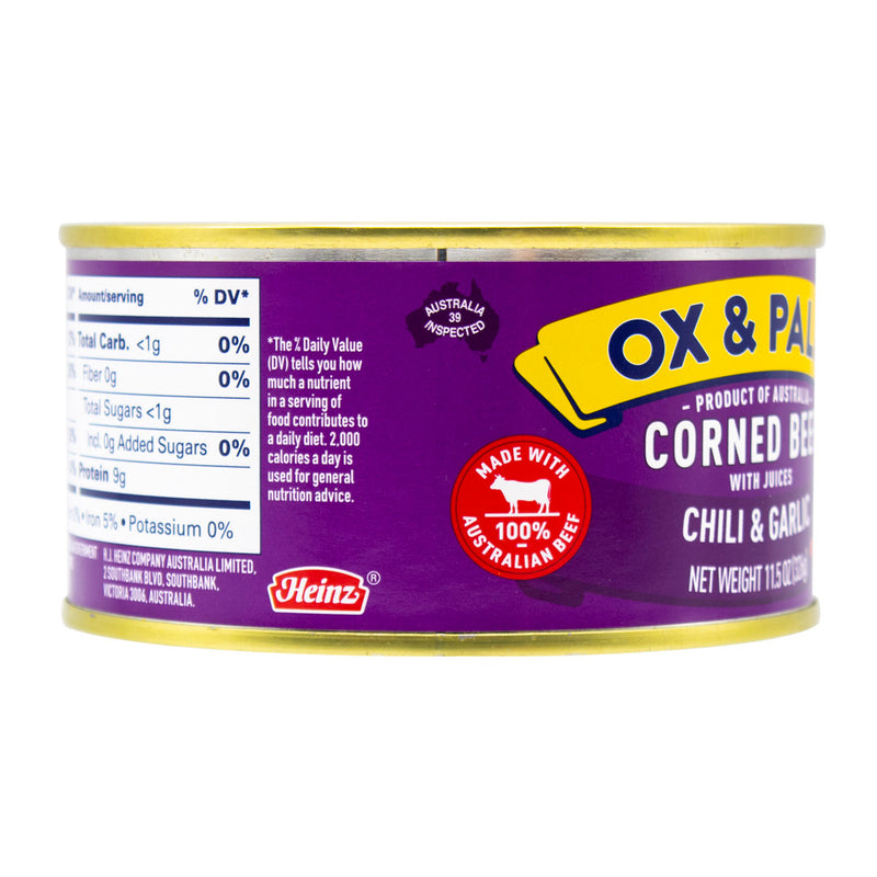 Load image into Gallery viewer, Ox &amp; Palm Corned Beef Chilli &amp; Garlic Flavor 11.5oz (Pack of 6, 12 or 24) - MWPolar
