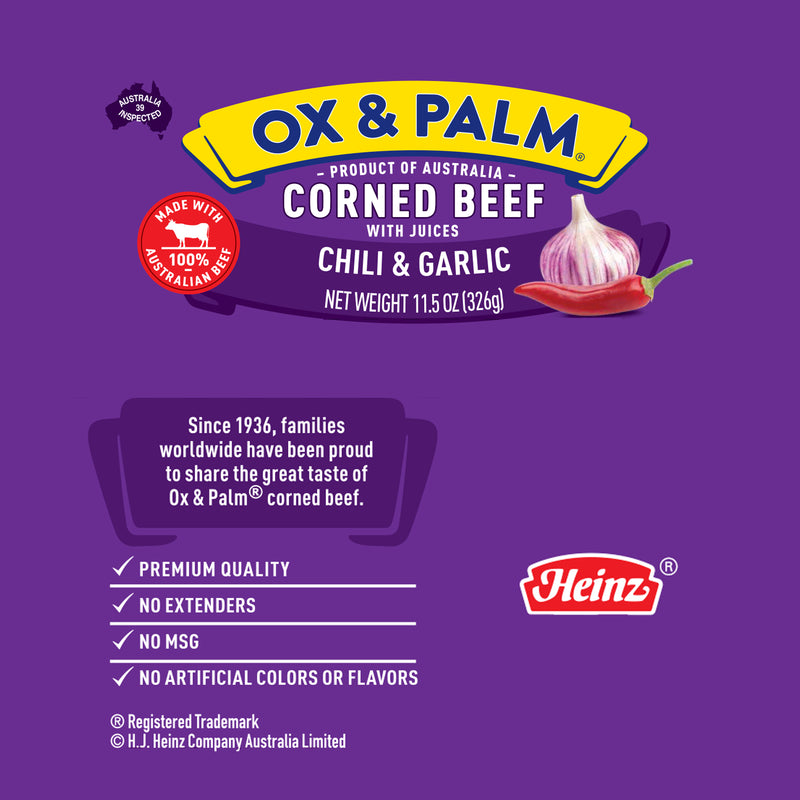 Load image into Gallery viewer, Ox &amp; Palm Corned Beef Chili &amp; Garlic Flavor 11.5 oz (Pack of 6, 12 or 24) - Polar
