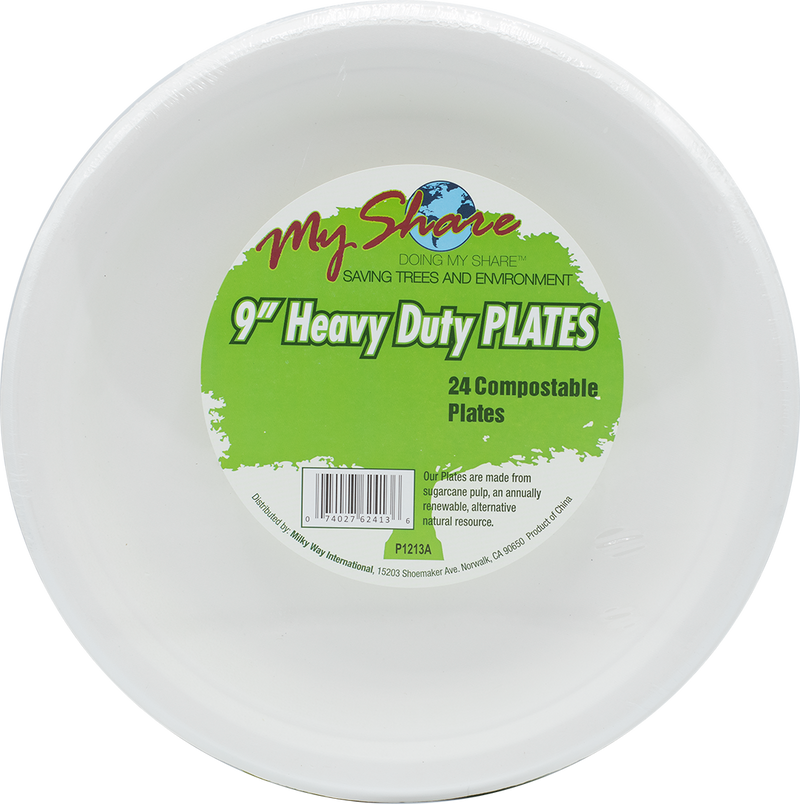 Load image into Gallery viewer, My Share Biodegradable 9&quot; Plates, Heavy Duty- 24 Count (Pack of 4 or 12) - MWPolar
